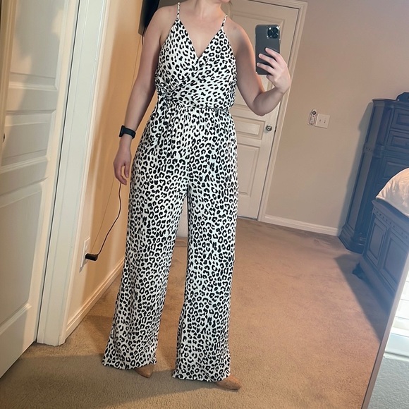 Express Pants & Jumpsuits Express Leopard Print Jumpsuit Poshmark